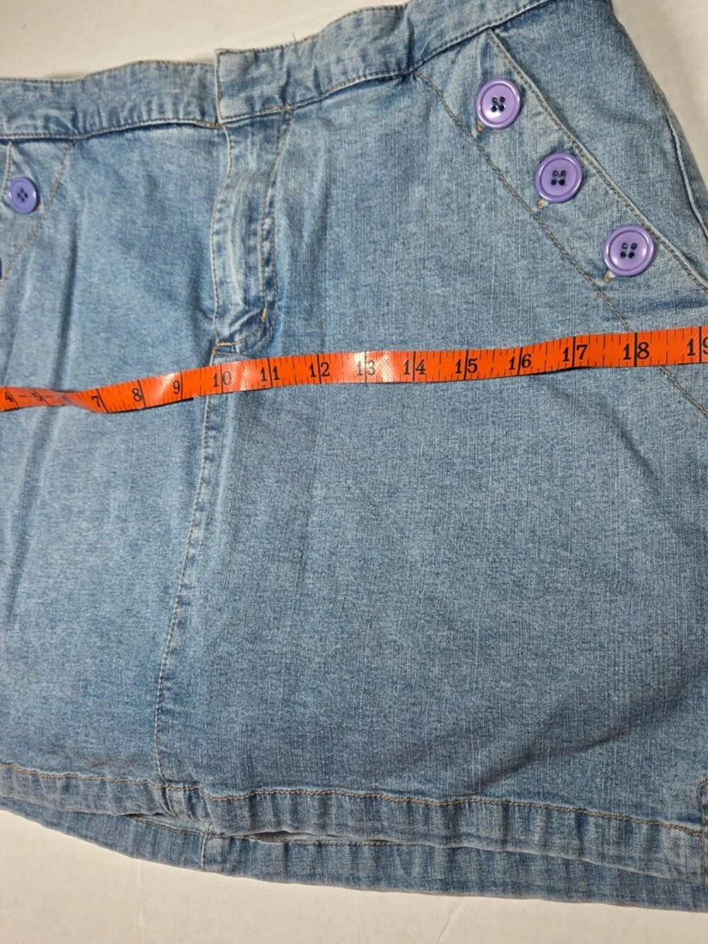 Crazy Horse Womens Mini Skort Petite 12 Blue Denim Stretch‎ Button Zip Vintage